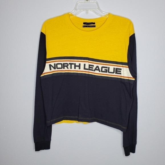 Urban Outfitters Navy Blue Color Block North League Long Sleeve Graphic T-Shirt - Picture 3 of 9